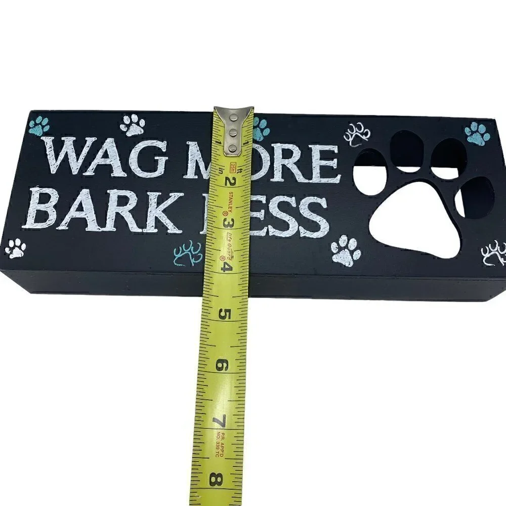 Rustic Wooden Box SIgn Wag More Bark Less With Cutout Doggy Footprint